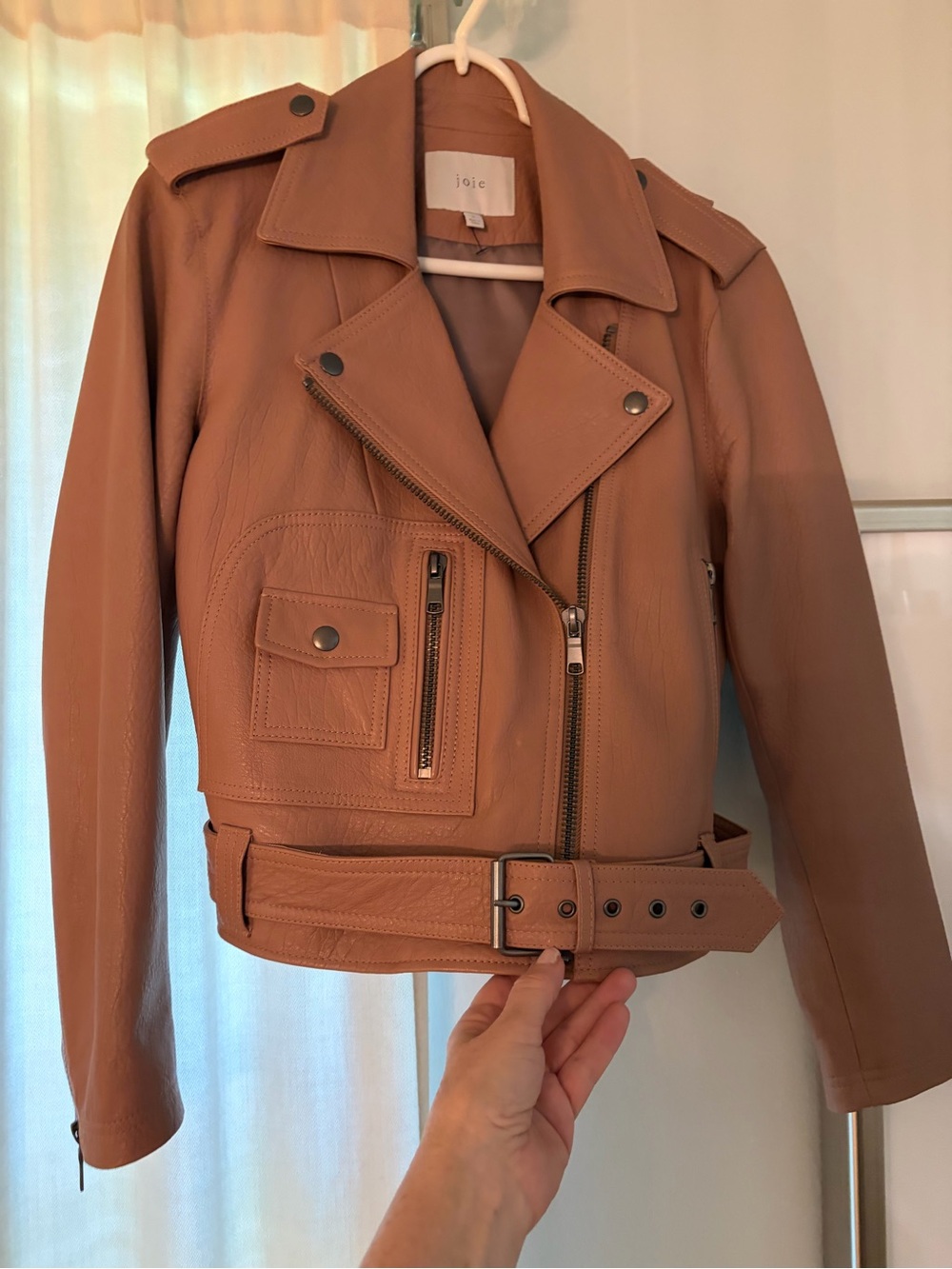 Joie Women's Leather Moto Biker Jacket New Dusty pink size Small Designer